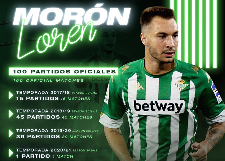 Loren Morón cumple cien partidos con el Real Betis en su estreno liguero