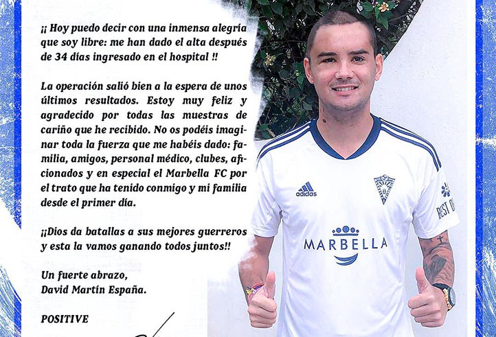 El futbolista del Marbella David España recibe el alta tras 34 días ingresado