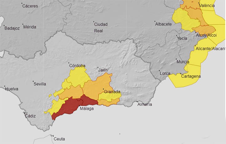 Elevan a alerta roja el aviso por fuertes lluvias en la Costa del Sol