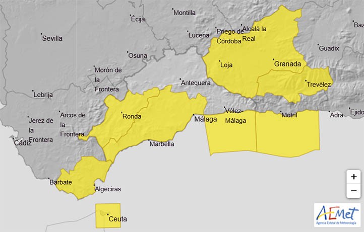 Aviso amarillo por lluvias este lunes en la Costa del Sol por una dana