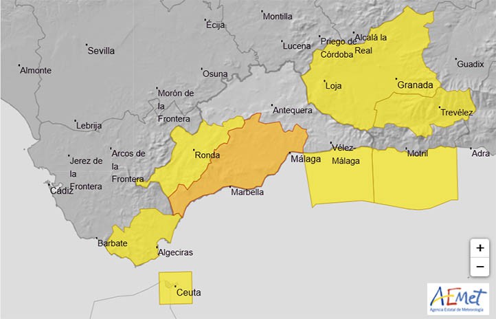 La AEMET eleva a naranja el aviso por lluvias en la Costa del Sol