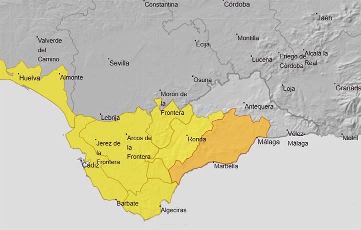 Aviso naranja por una dana que dejará lluvias en Marbella este viernes